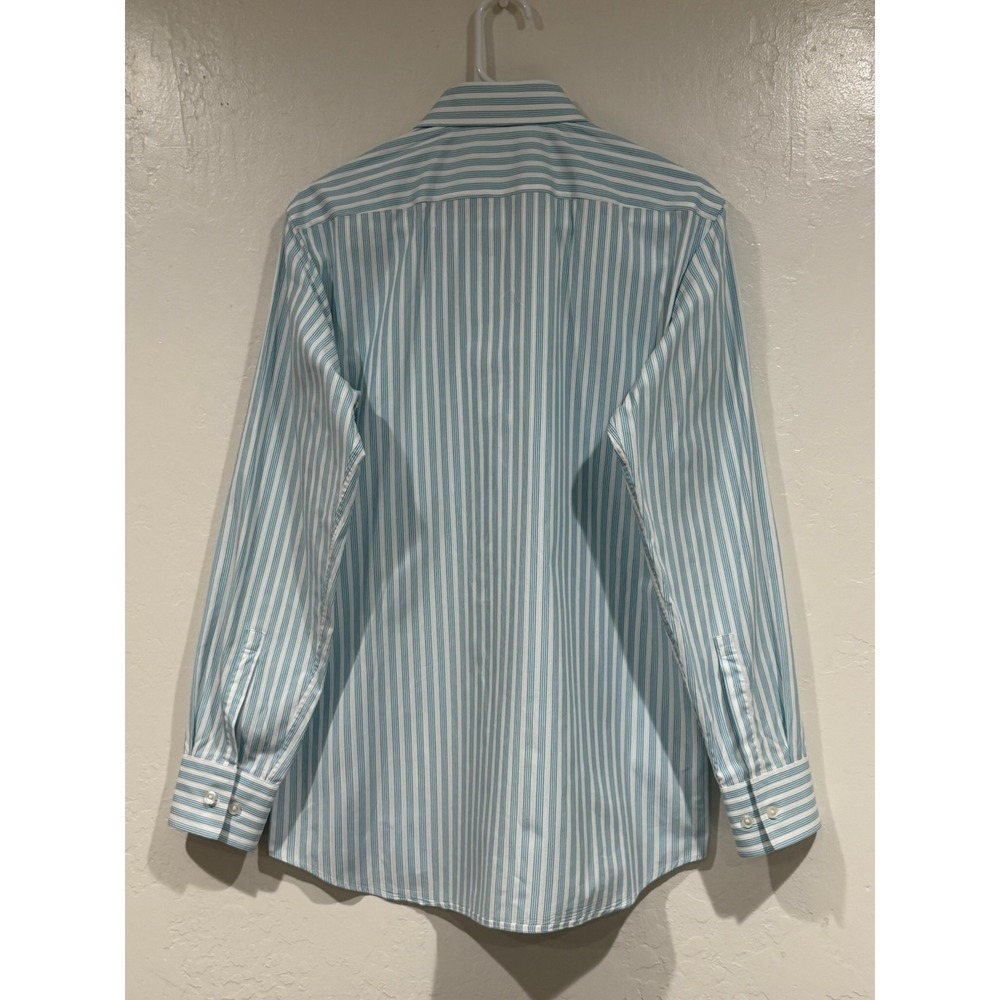Hugo Boss Mens Teal White Striped Cotton Dress Shirt 15.5 32/33 Long Sleeve - Picture 3 of 12